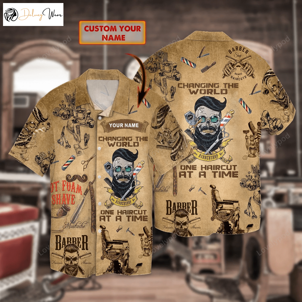Barber Skull Hawaiian Shirt – Unique 3D Barber Shop Design for a Stylish Hawaii Look!