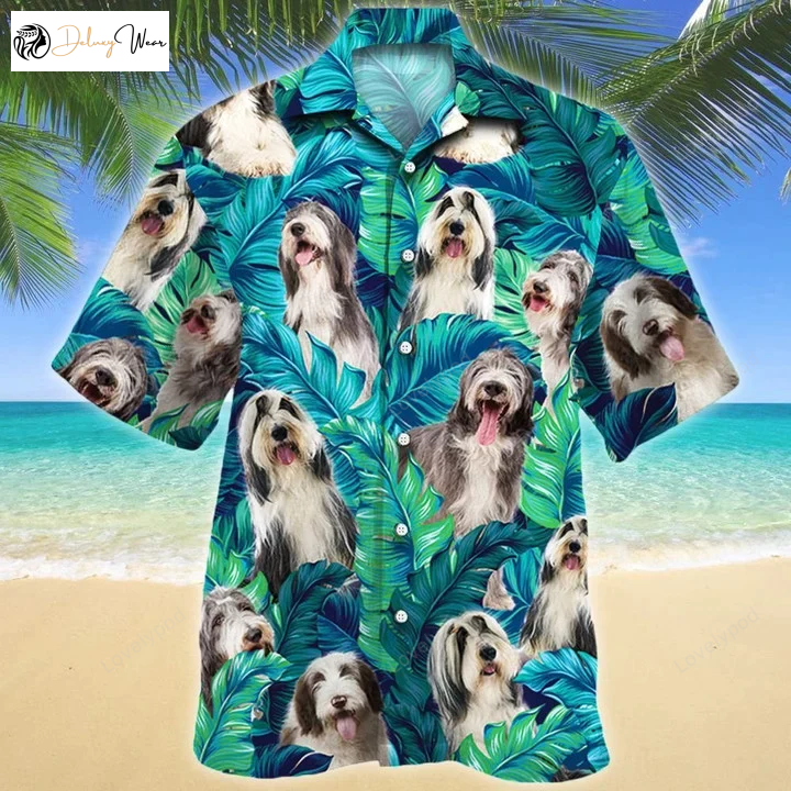 Bearded Collie Dog Lovers Hawaiian Shirt: Summer Beach Palm Tree Pattern Gift