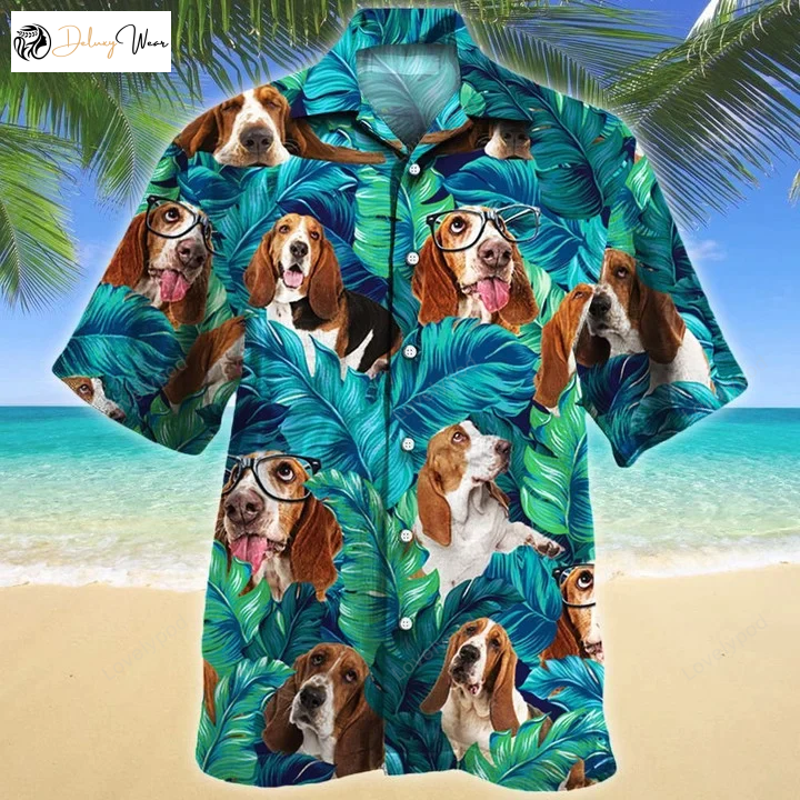 Vibrant Basset Hound Hawaiian Shirt for Tropical Forest Dog Lovers – Unique Gift