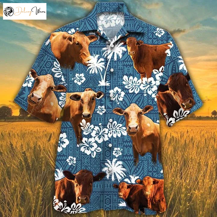 Beefmaster Cattle Lovers Hawaiian Shirt – Blue Tribal Pattern for Men & Women