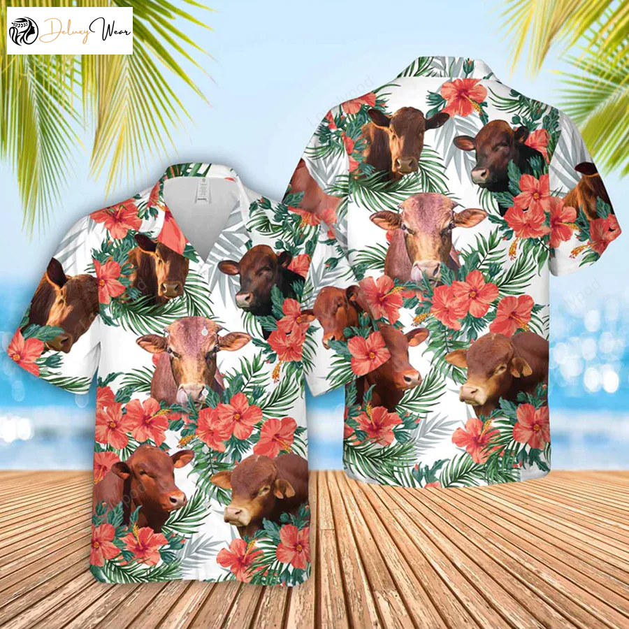 Beefmaster Cow Hawaiian Shirt – Farm Clothing & Summer Gift for Men Women with Hawaiian Flowers