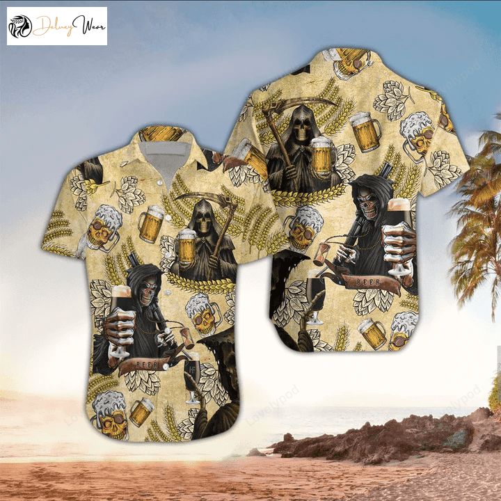 Beer & Skull Hawaiian Shirt for Men: Perfect Beer Day Gift & Gift for Beer Lovers