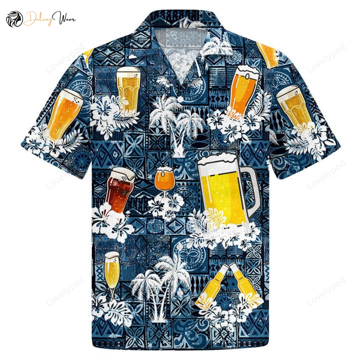 Beer Hawaiian Shirt – Blue Aloha Beach Style Perfect Gift for Beer Lovers