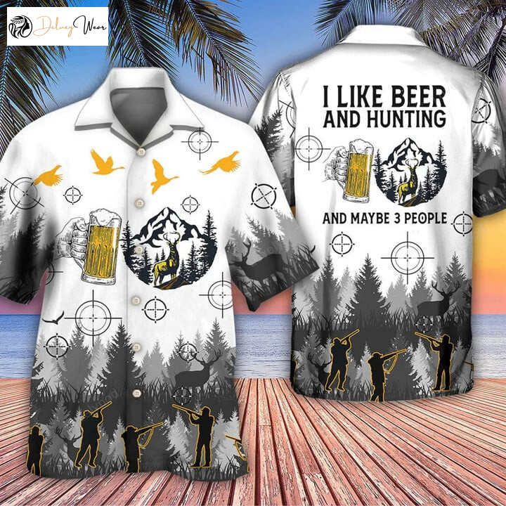 Beer & Hunting Hawaiian Shirt: Summer Gift for Men Perfect for 3 People with a Touch of Fun!