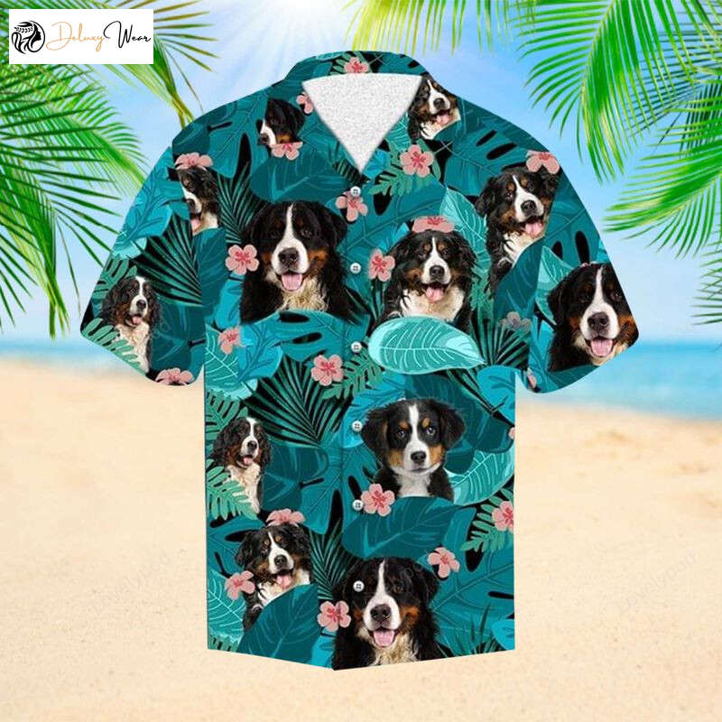 Berner Dog Lover Gift: Tropical Hawaiian Shirt with 3D Bernese Mountain & Hibiscus – Hawaii Vibes