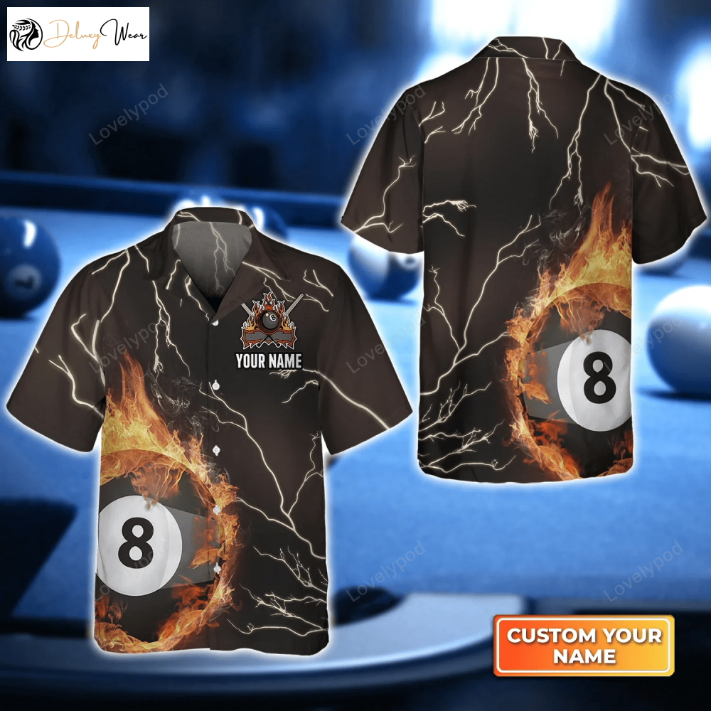 Flaming Hawaiian Billiard 8 Ball Thunder Shirt – Perfect Gift for Billiard Players