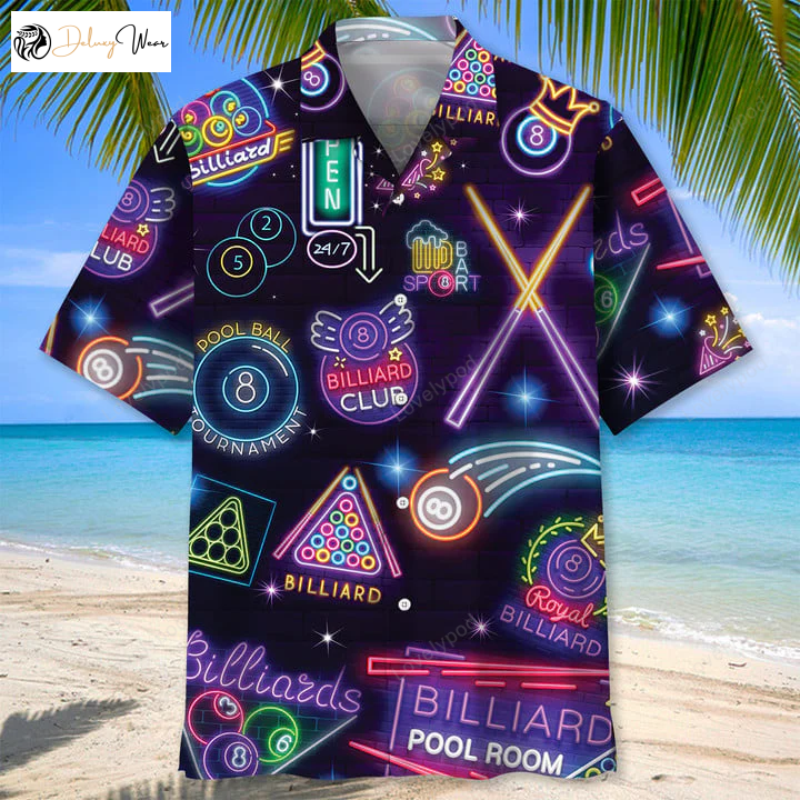 Billiard Neon Hawaiian Shirt: Perfect Gift for Men and Billiard Players