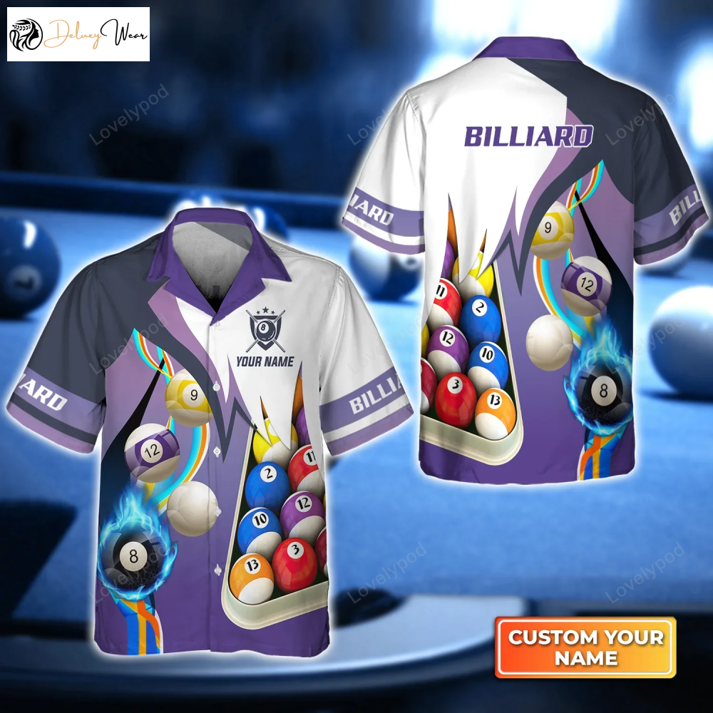 Get in the Game with our Billiard Purple 3D Hawaiian Shirt – Perfect for Players & Teams!