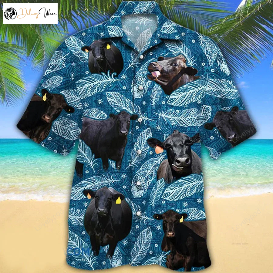 Black Angus Cattle Lovers Hawaiian Shirt – Blue Feather Hawaii: A Must-Have for Cattle Enthusiasts!