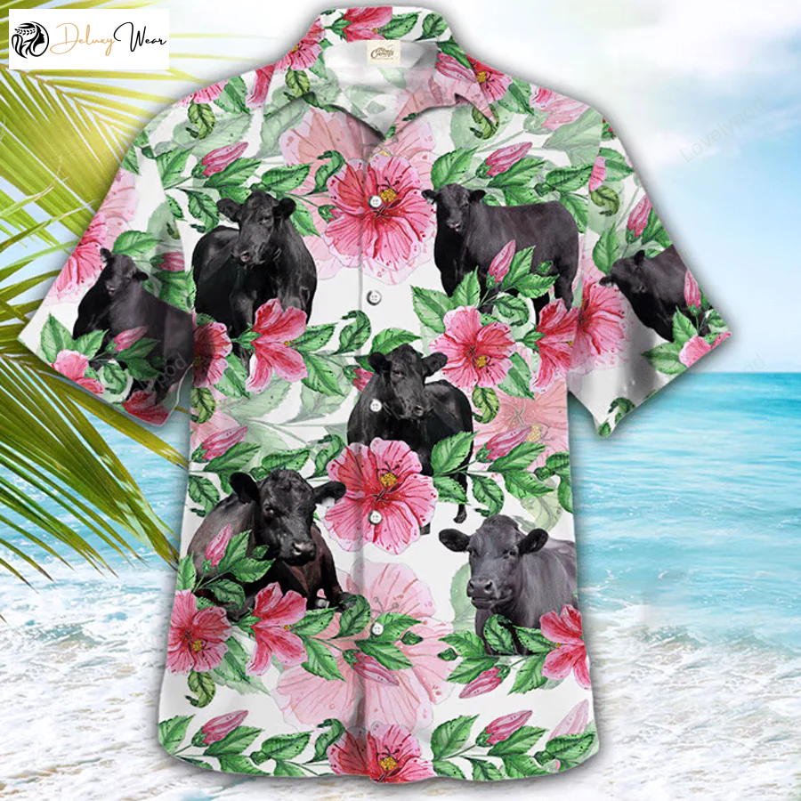 Black Angus Cow Hawaiian Shirt: Farmer Summer Tropical Gift for Him – Funny Hawaiian Shirts