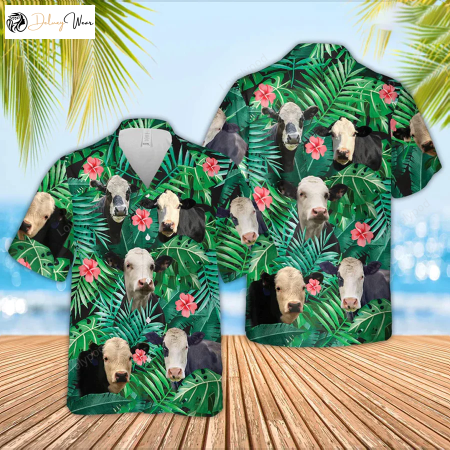 Summer Tropical Shirts: Black Baldy Cow Hawaiian Shirt Perfect Gift for Him Funny Farmer Hawaiian Shirts