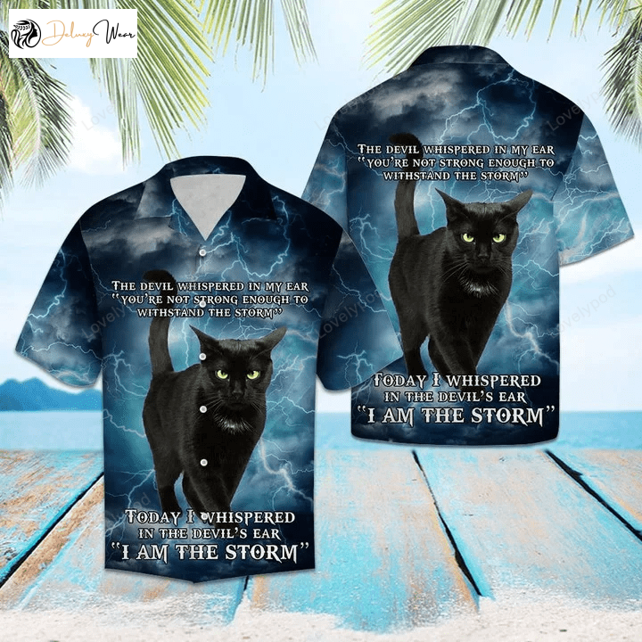 Bold Black Cat Hawaiian Shirt Gift for Men Women Fans – Embrace the Storm with this Striking Pattern