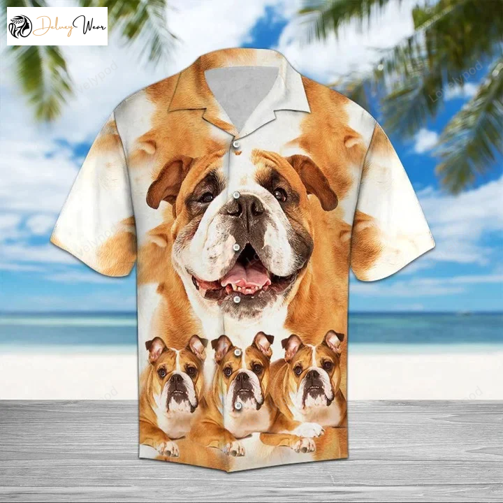 Bulldog Great Dog Portrait Hawaiian Shirt – Unique Gift for Dog Lovers Short Sleeve Aloha Shirt for Men & Women