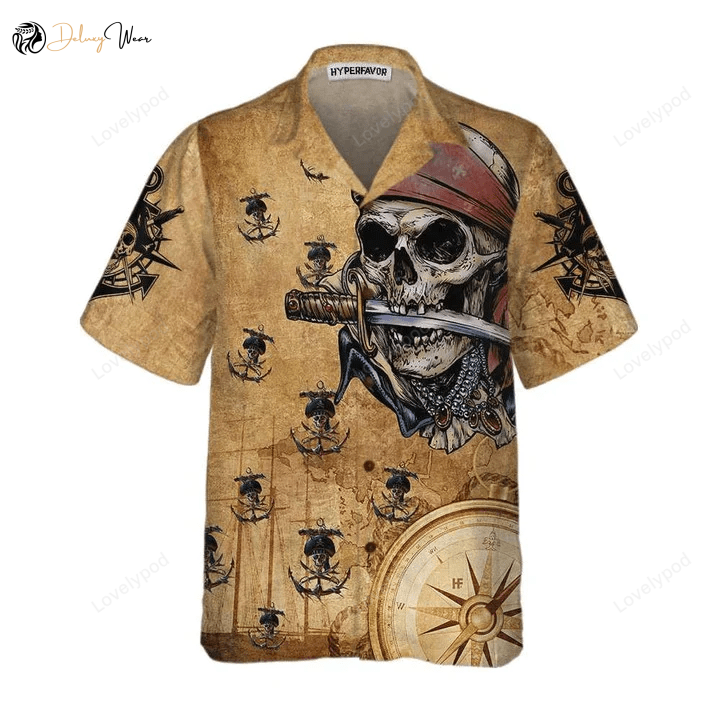 Vintage Design Hawaiian Shirt: Captain Pirate with Knife Anchors