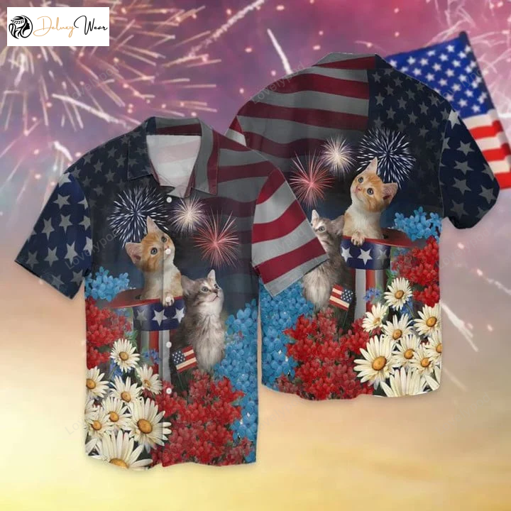 Cat Hawaiian Shirt: 4th Of July Aloha Beach & Independence Day Shirts