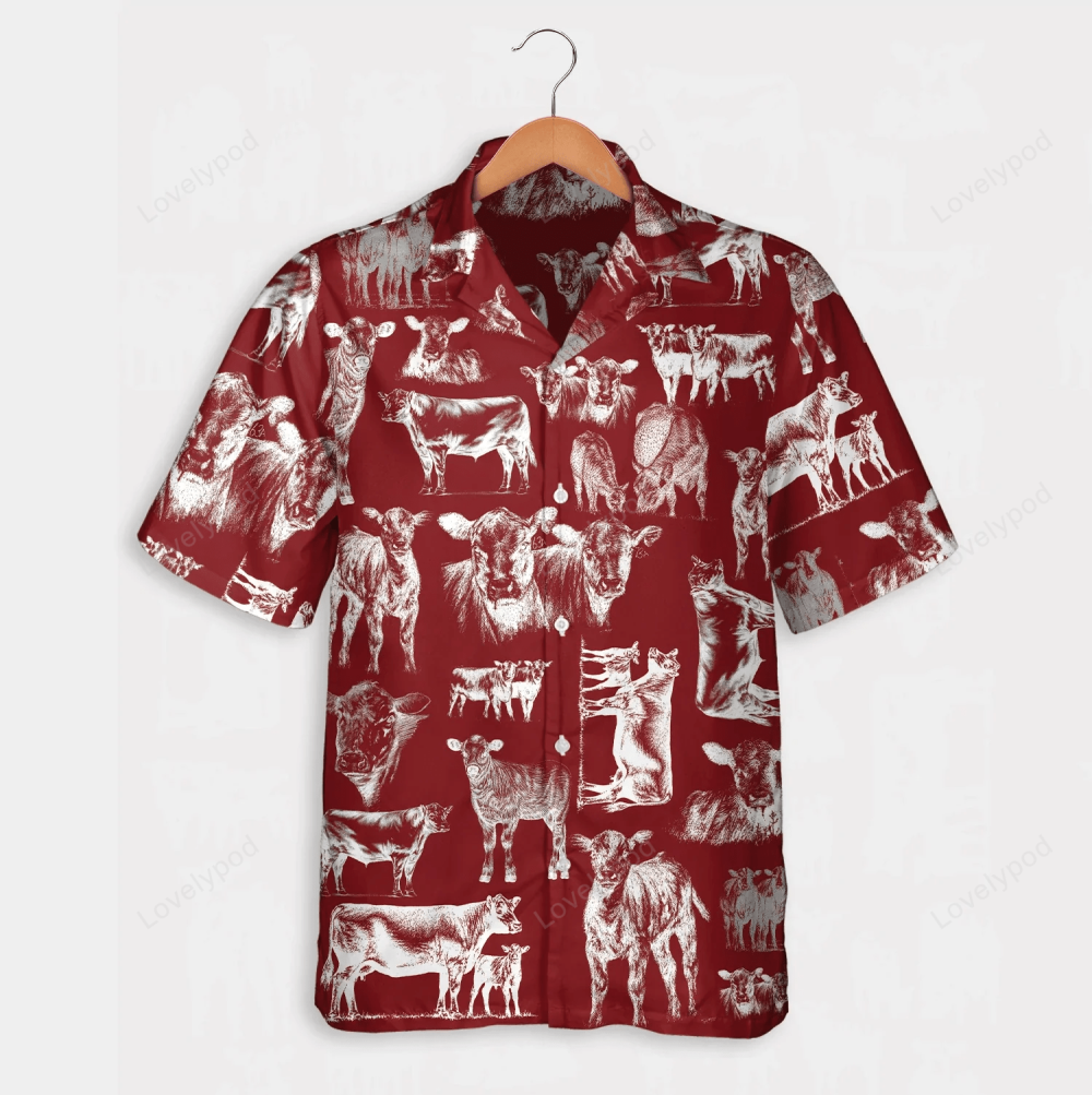 Cattle Pattern Hawaiian Shirt – Blue Red Green Summer Gift Short Sleeve Aloha Beach Shirt