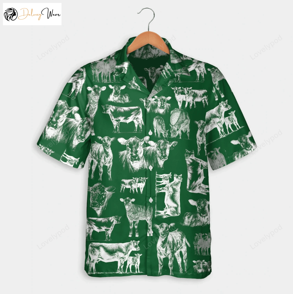 Cattle Pattern Hawaiian Shirt – Blue Red Green Summer Gift Short Sleeve Aloha Beach Shirt