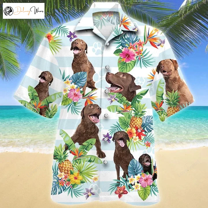 Chesapeake Bay Retriever Dog Tropical Flower Paw Hawaiian Shirt – Summer Button Down Mens Hawaiian Shirts