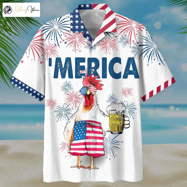 4th of July Hawaiian Shirt: Chicken And Beer – Men s & Women s Hawaiian Shirts