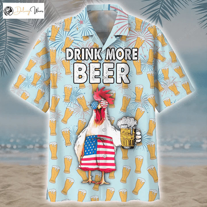 Hawaiian Chicken and Beer Watercolor Shirt – Aloha Style for Men