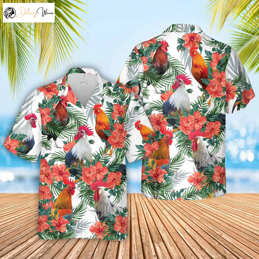 Stylish Chicken Hawaiian Flowers Shirt – Perfect Farm & Summer Gift for Men and Women