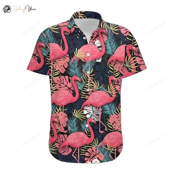 Flamingo Ornamental Hawaiian Shirt for Women – Classic Style with a Tropical Twist
