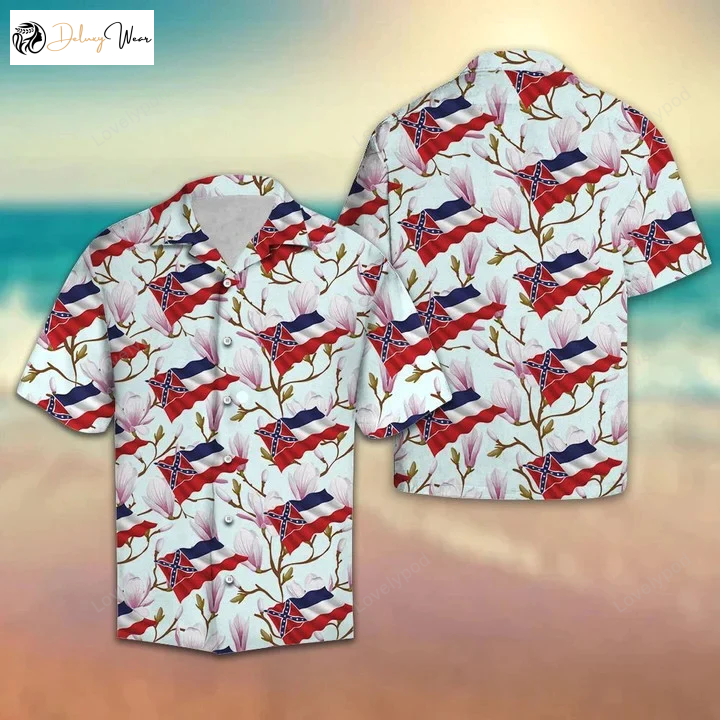 Mississippi Magnolia Pattern Hawaiian Shirt for Classic Map Lovers