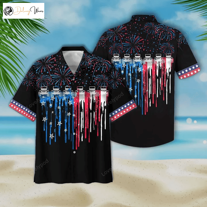 Colorful Firework Black Theme Jee and Flag Hawaiian Shirt – Vibrant & Stylish Men s Apparel