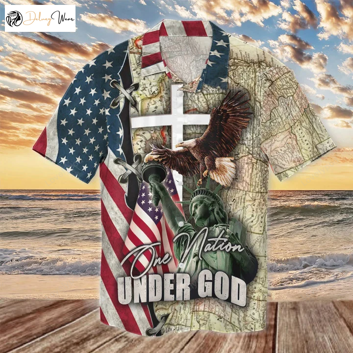 Show Your Patriotism with Cool America Hawaiian Shirt Gift for Men Women Fans – One Nation Under God
