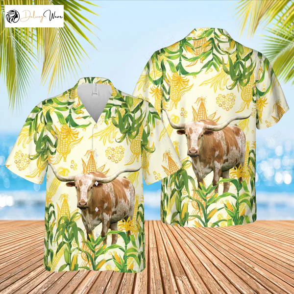 Texas Longhorn Corn Farm Hawaiian Shirt: 3D All Over Printed Design