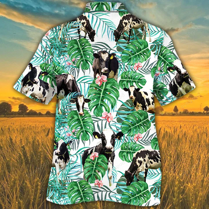 Cow Hawaiian Shirts for Men & Women: Holstein Friesian Cattle Lovers Tropical Plant Shirt