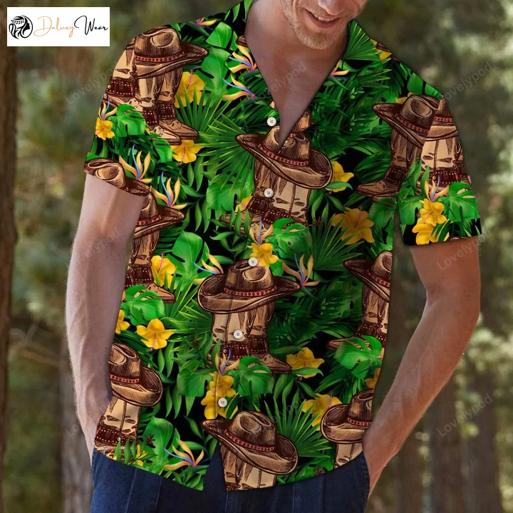 Vintage Hawaiian Shirt: Cowboy Tropical Wild Flower Style