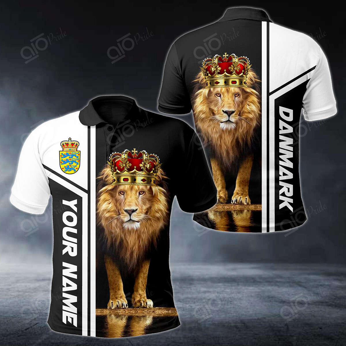 Custom Name Danmark Lion King 3D Polo Shirt For Men Sport Gift For Men Sport Gift