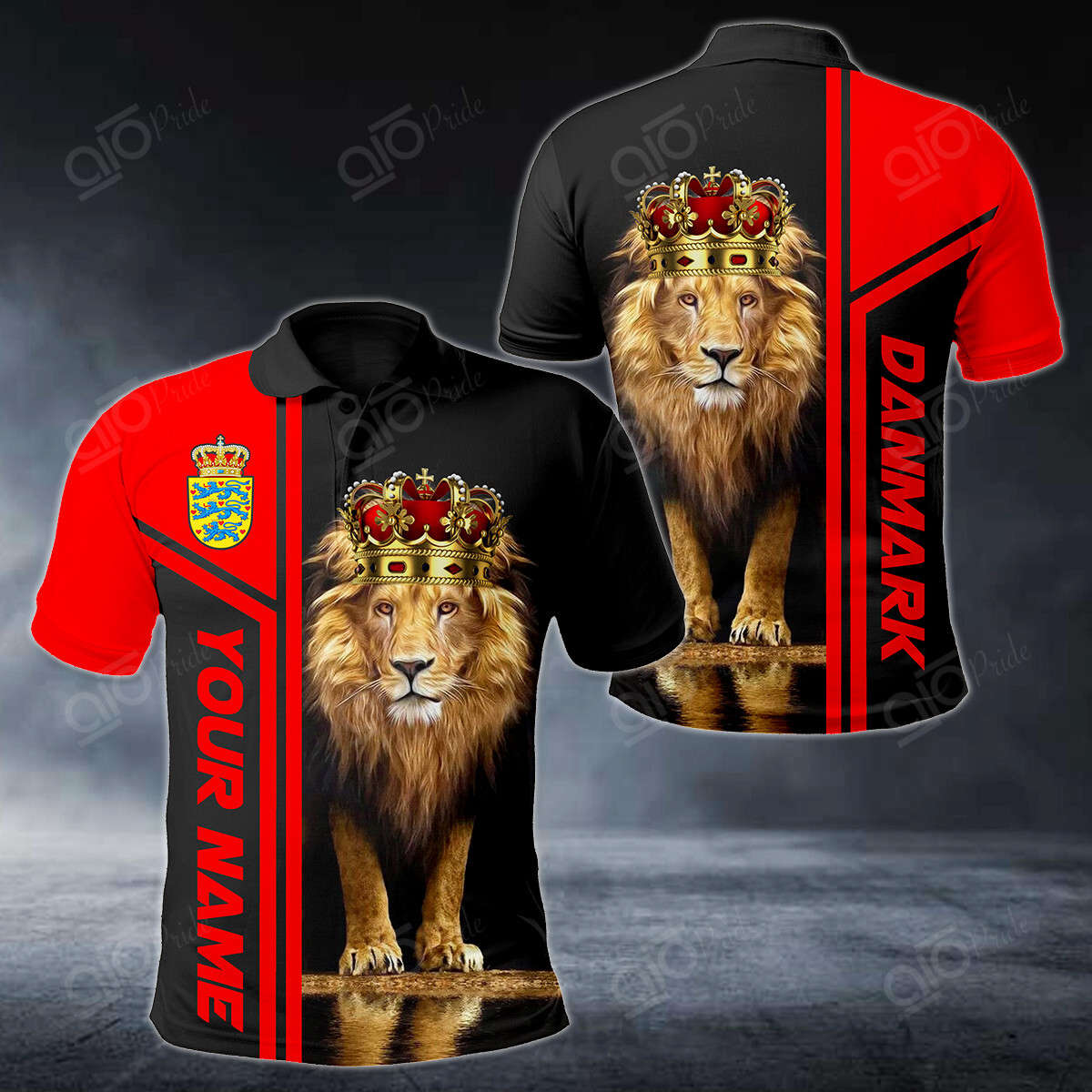 Custom Name Danmark Lion King 3D Polo Shirt For Men Sport Gift For Men Sport Gift Custom Name Danmark Lion King 3D Polo Shirt For Men Sport Gift For Men Sport Gift