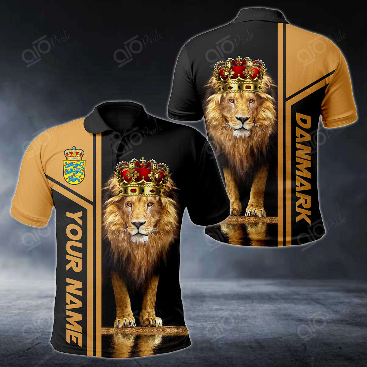 Custom Name Danmark Lion King 3D Polo Shirt For Men Sport Gift For Men Sport Gift