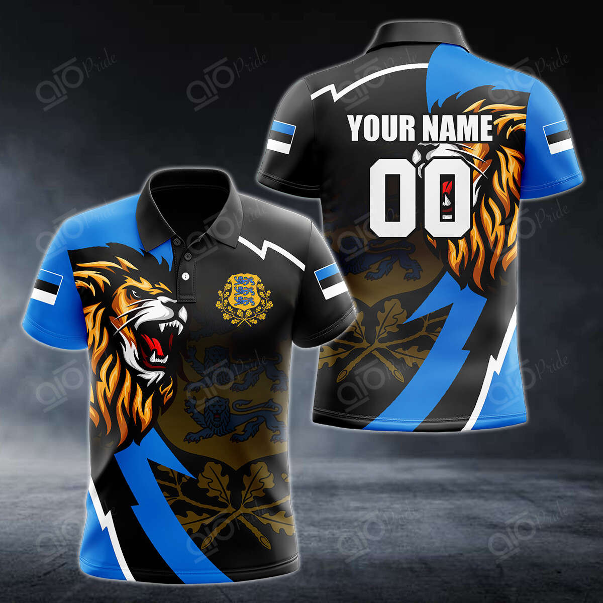 Custom Name Estonia Lion Lightning 3D Polo Shirt For Men Sport Gift For Men Sport Gift