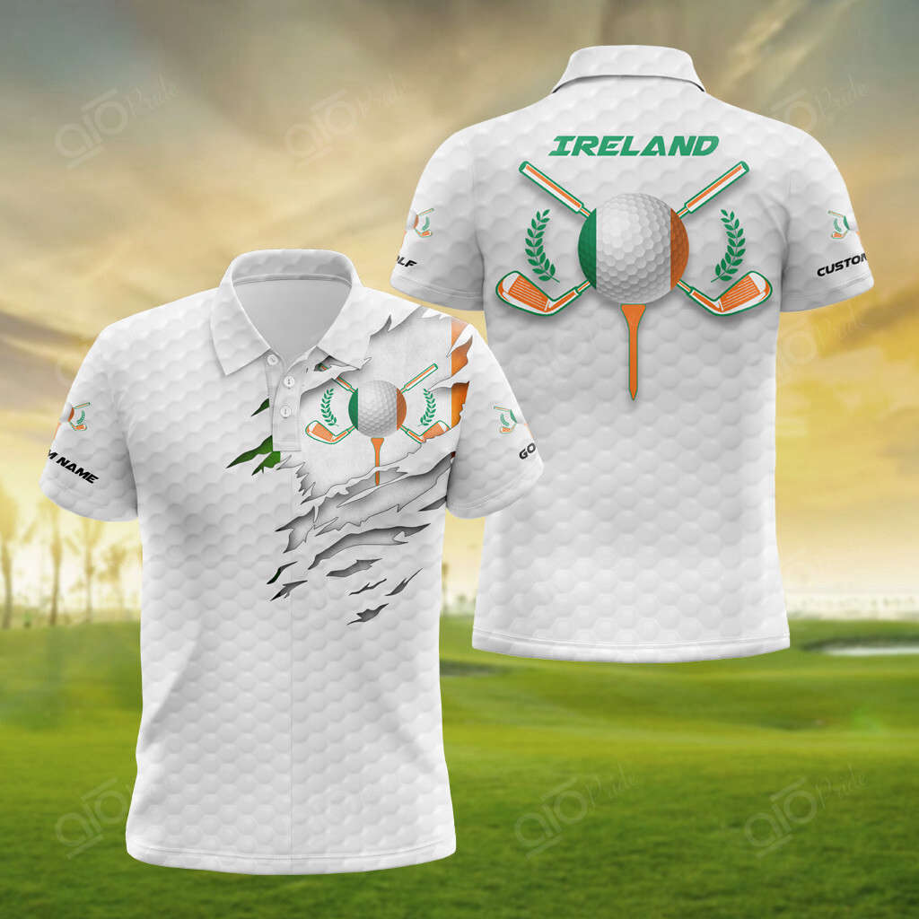 Custom Name Ireland Golf 3D Polo Shirt For Men Sport Gift For Men Sport Gift