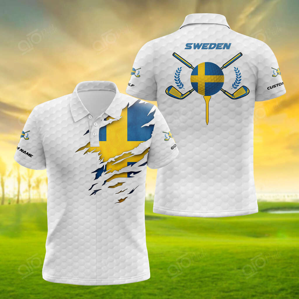 Custom Name Sweden Golf 3D Polo Shirt For Men Sport Gift For Men Sport Gift