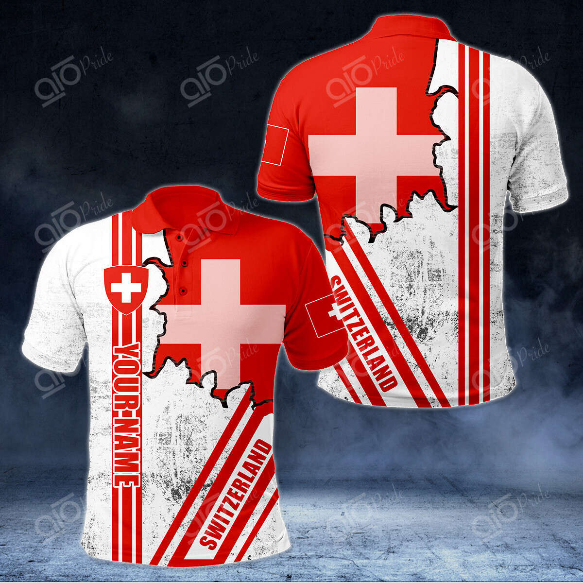 Custom Name Switzerland Grunge Texture 3D Polo Shirt For Men Sport Gift For Men Sport Gift