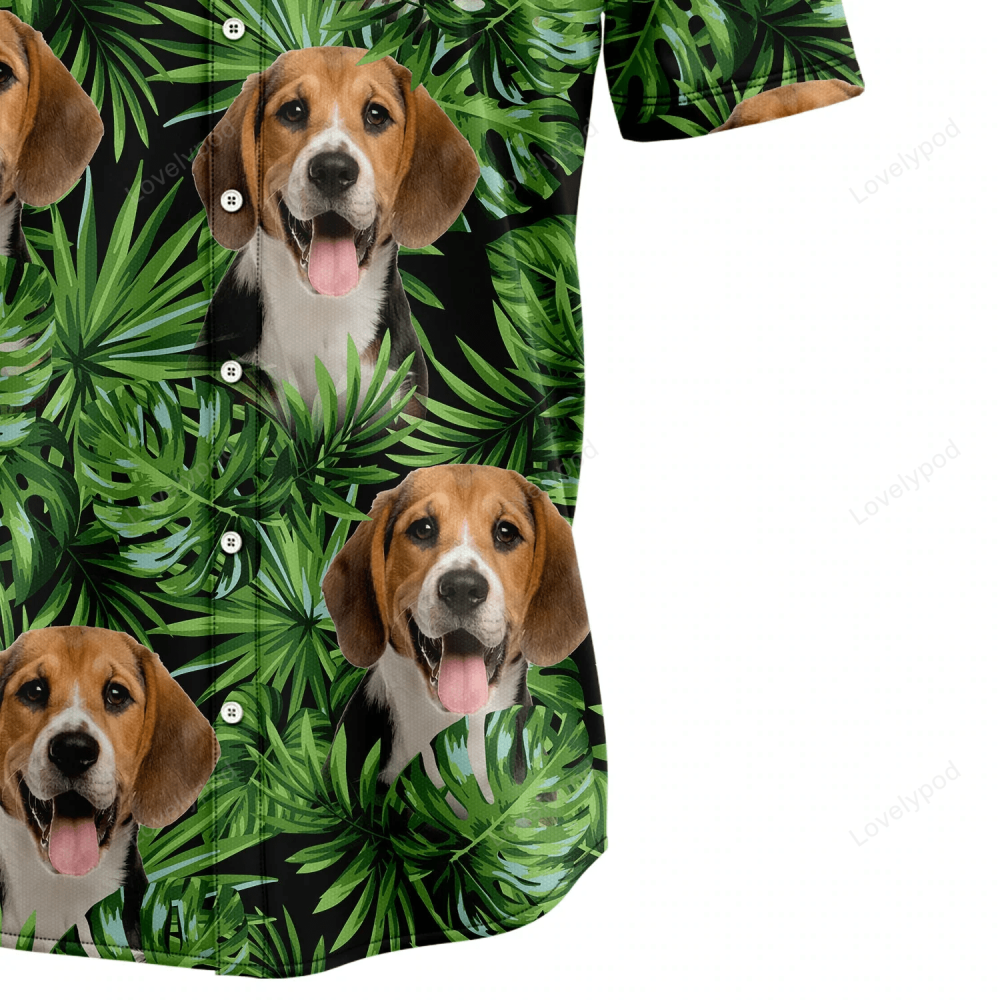 Custom Photo Dog Hawaiian Shirt: Green Tropical Leaves Aloha Beach Shirt for Men & Women – Summer Hawaiian Shirts