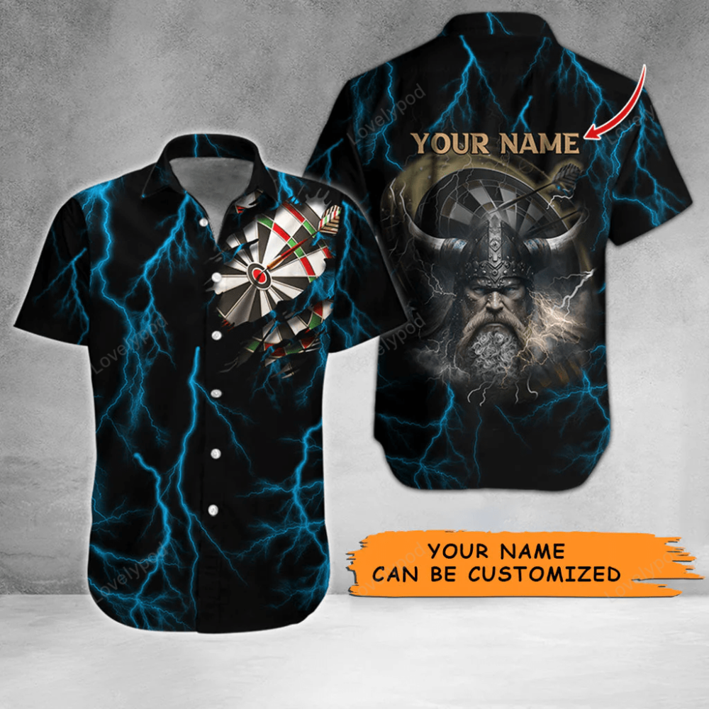 Personalized Name Darts Hawaiian Shirt – Customized Viking Design – Perfect Gift for Darts Lovers