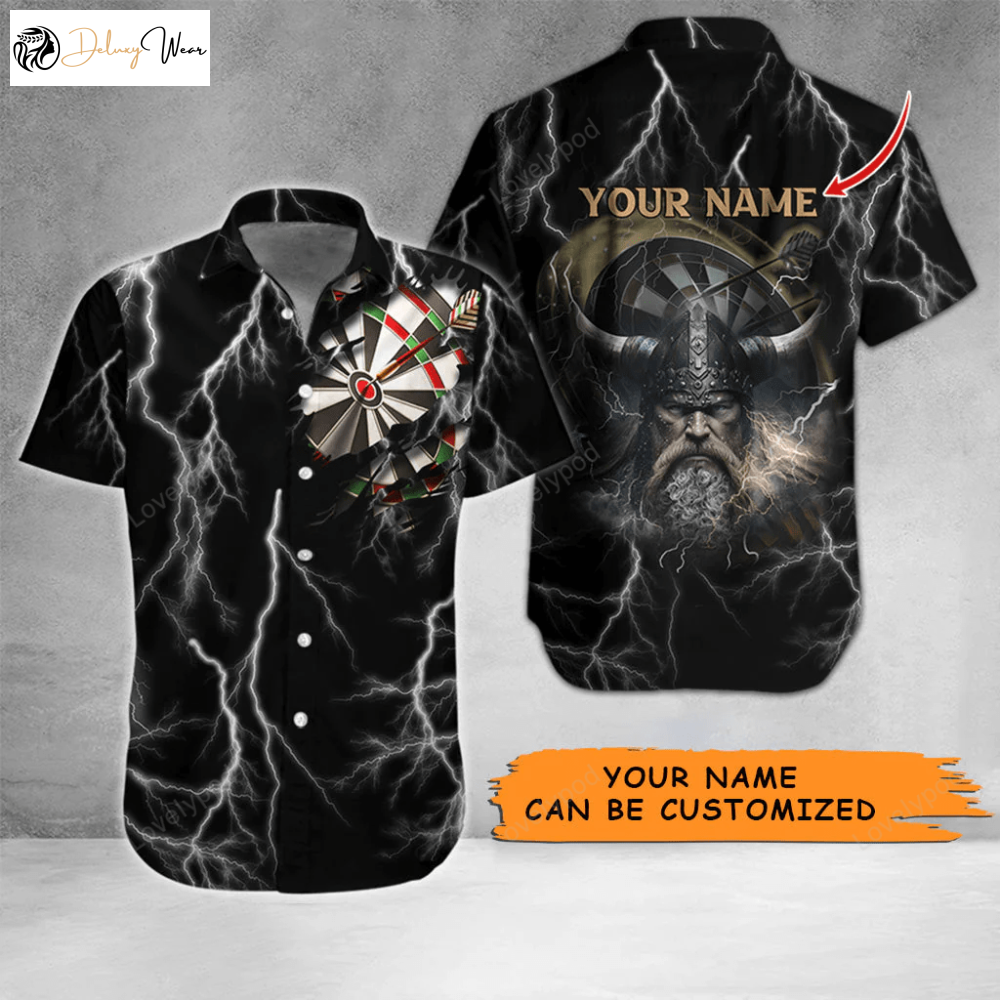 Personalized Name Darts Hawaiian Shirt – Customized Viking Design – Perfect Gift for Darts Lovers