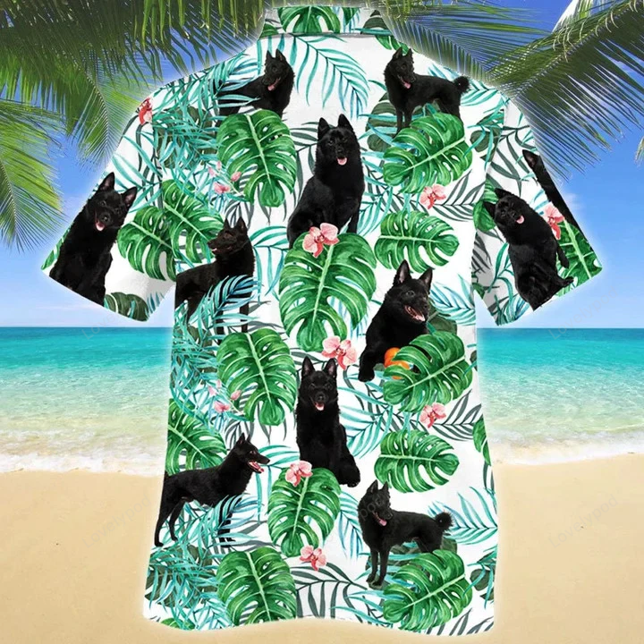 Cute Black Schipperke Dog Hawaiian Shirt: Tropical Plant Aloha Summer Shirt for Men & Women