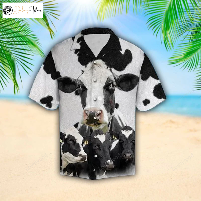 3D Dairy Cow Texture Hawaiian Shirt: Perfect Gift for Cows Lover Farmers Men s & Women s Beach Clothing Set