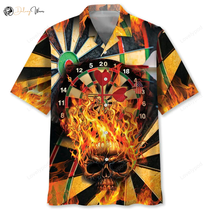 Darts Skull Fire Hawaiian Shirt – Perfect Gift for Men & Darts Players