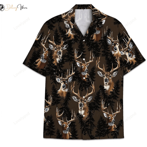Deer Hunting Pattern Aloha Shirt – Short Tall Button Up for Men & Women