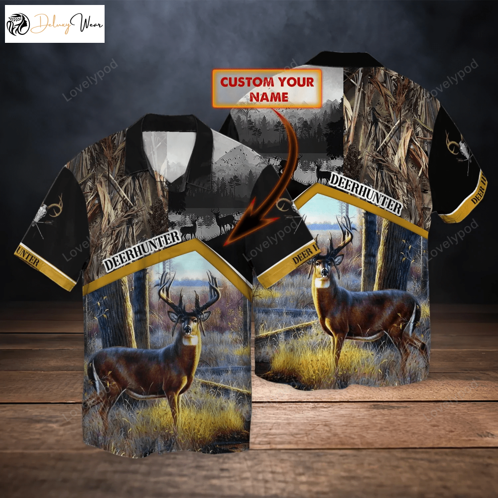 Custom Deer Hunting 3D Hawaiian Shirt for Men – Personalized Name Stylish Design