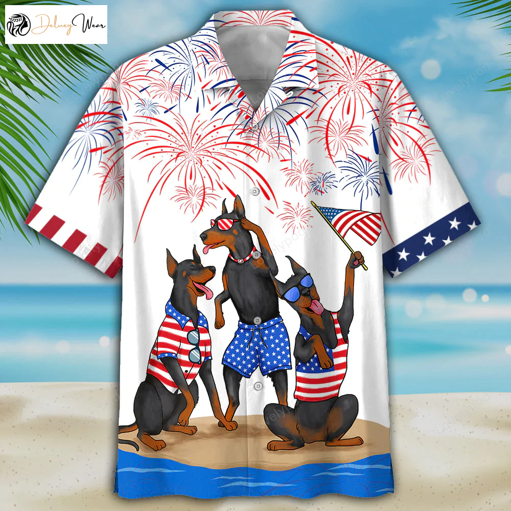 Get Ready for Independence Day with Dobermann Hawaiian Shirts – USA Patriotic Attire