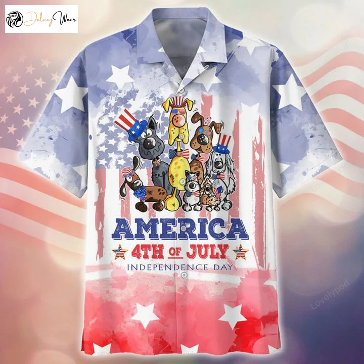 Dog Independence Day 3D Hawaiian Shirt: Happy 4th of July Beachwear for Men and Women