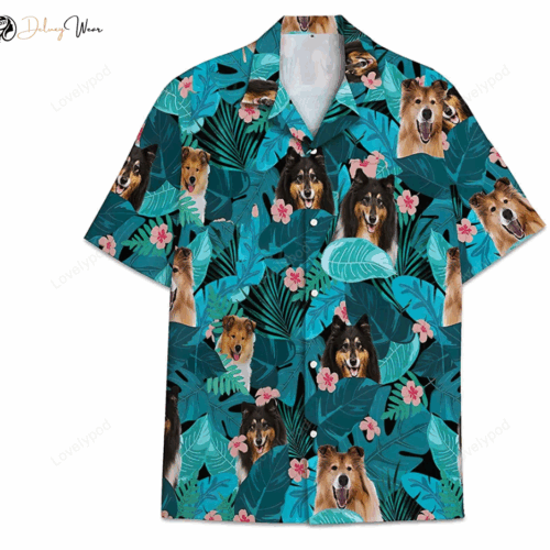 Shetland Sheepdogs Pattern Hawaiian Shirt: Short Tall Button Up Aloha Shirt for Men & Women